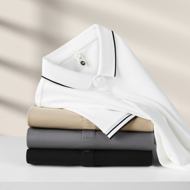 2024 ລະດູຮ້ອນໃຫມ່ ice silk cotton high-end polo shirt men's short-sleeved business line lapel T-shirt top polo