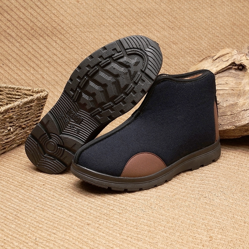 Giày vải Trung Quốc kiểu cũ Bắc Kinh giày nam trung niên cotton cao mùa đông để giúp ấm áp cộng với giày nhung cha giày cotton cũ sneaker nam