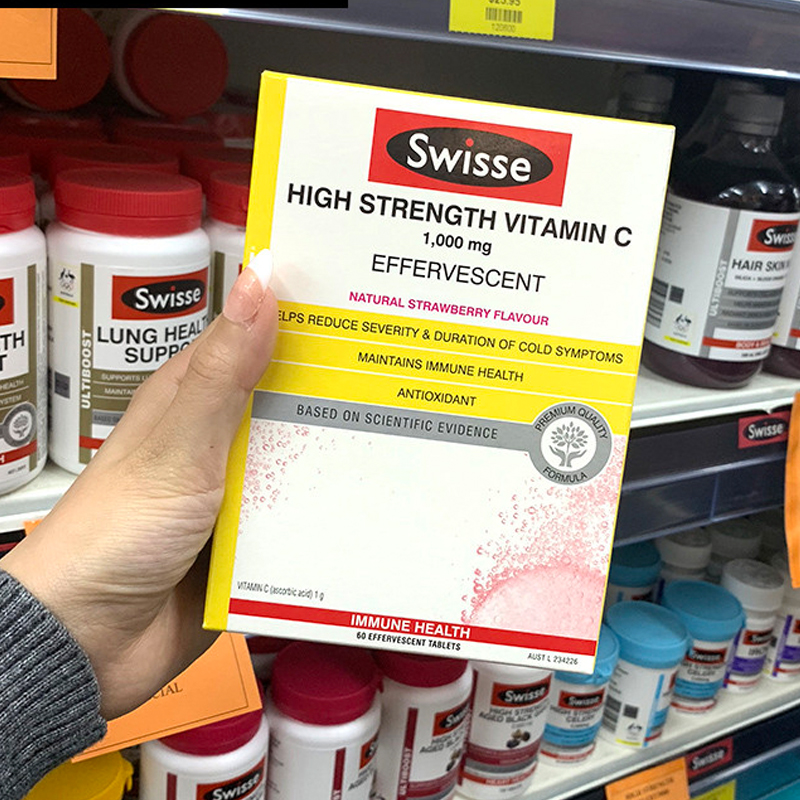 Australian Swisse High Concentration VC Vitamin C Foaming Ingots Women Children Strawberry Taste 20 slices * 3