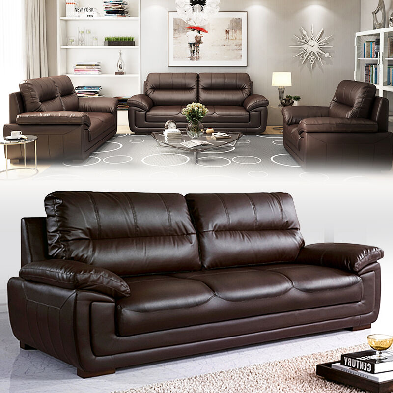 Real leather office sofa minimalist modern office sofa trio in reception for business guests sofa tea table combinations
