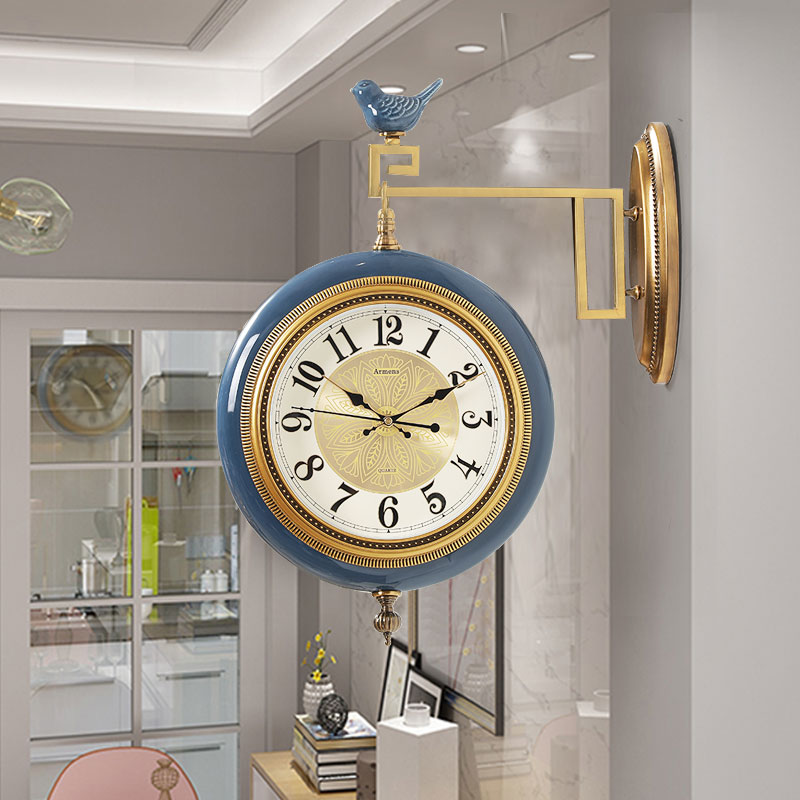 Genguan Aisle Bifacial Wall-mounted Bell Living Room Atmosphere Light Lavish Home Watch Creative Eurostyle Ceramic Swivel Two-faced Clock