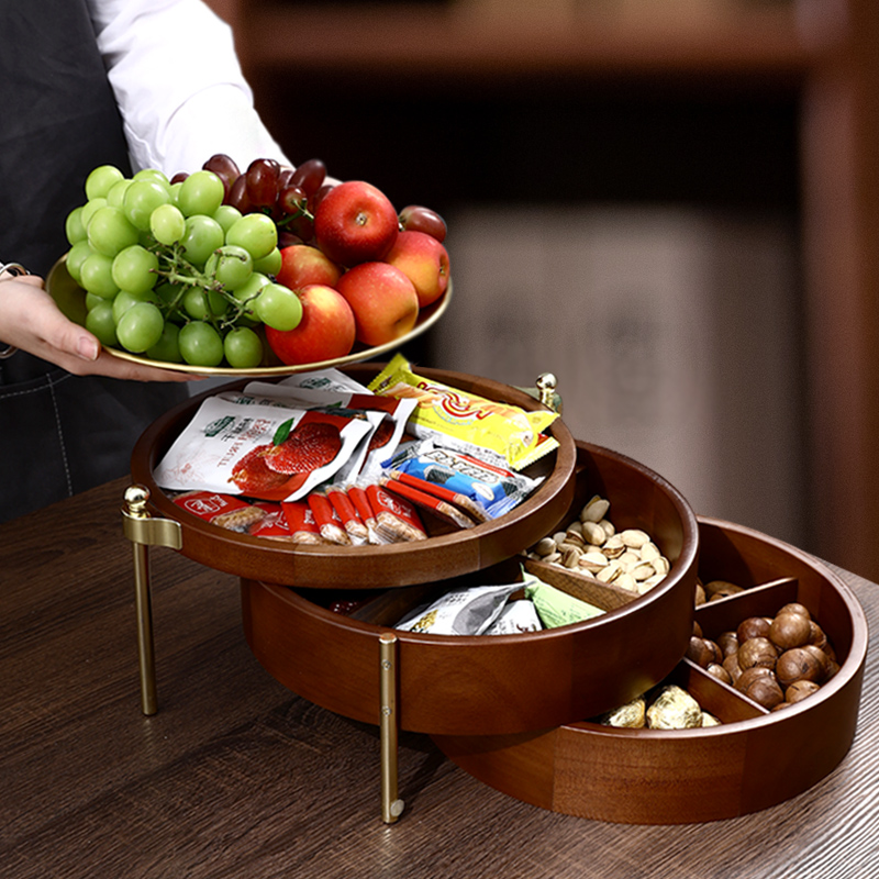 2021 New New Chinese style solid wood household fruit plate living room tea table light luxury New year candy box dried fruit storage box
