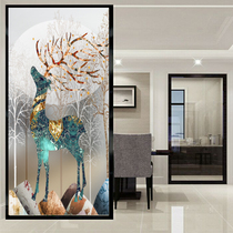 Painted art glass screen partition living room wine cabinet double-sided frosted tempered craft entrance background wall deer