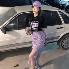 Real price fashion letter printed short sleeve T-shirt + foreign style high waist skirt suit