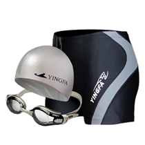 Mens Yingfa swimming suit boxer swimming trunks Mens silicone waterproof swimming cap anti-fog goggles large size hot spring swimming trunks