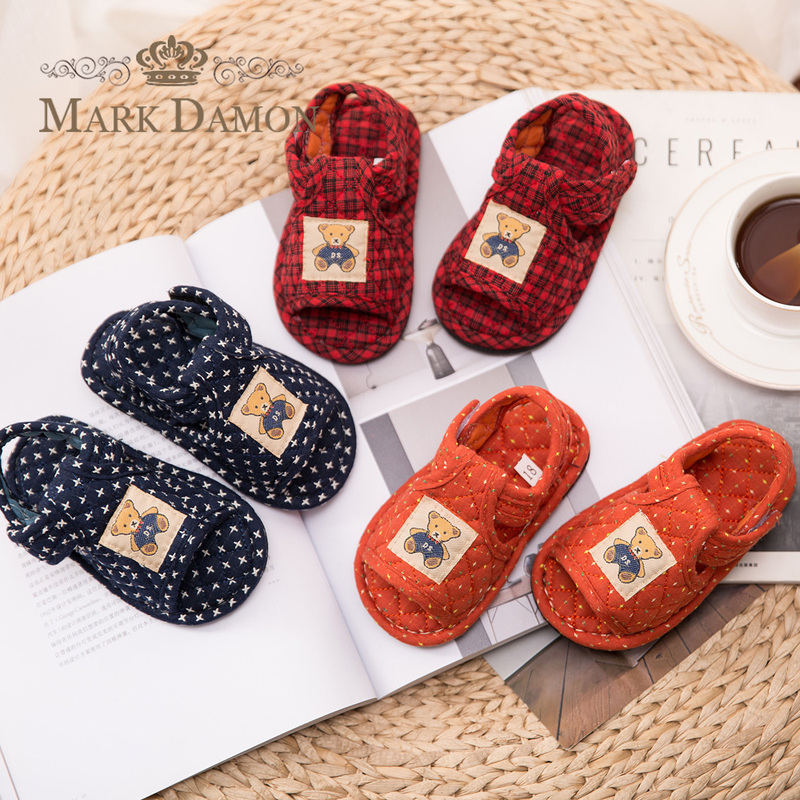 Children's Indoor Cloth-Soled Silent Soft-Soled Slippers for 1-2-3 Years Old, Non-Slip Home Indoor Pure Cotton Four-Season Home Slippers