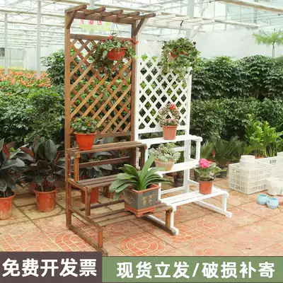 Balcony pastoral anti-corrosion wood flower rack Multi-layer shelf Indoor floor-to-ceiling green plant flower pot rack flower rack