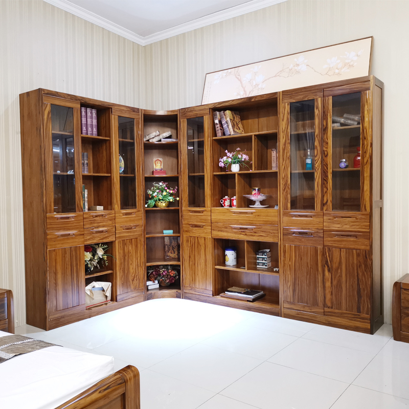 Yimu Shihan Wujinmu solid wood bookcase two-three-five-door corner bookcase combination with glass door study furniture