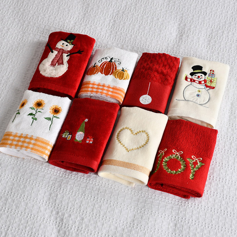 European and American Embroidered Small Towels Christmas Gifts Children's Small Hand Towels All-Cotton Thick and Absorbent Export with Minor Flaws