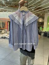 South Korea imported East Gate spot 2021 autumn stitching large lapel striped long sleeve casual shirt shirt 07X