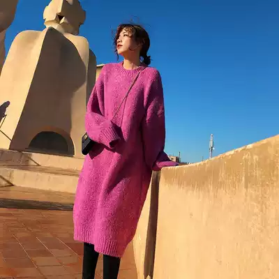 Pregnant women's sweater long version of autumn and winter women's pullover thick loose knitted dress