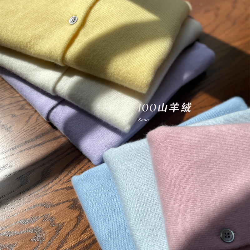 【Dopamine Cashmere Cardigan】100% Pure Cashmere Knitwear for Women, Round Neck, Short Style, Pure Cashmere Thin Coat