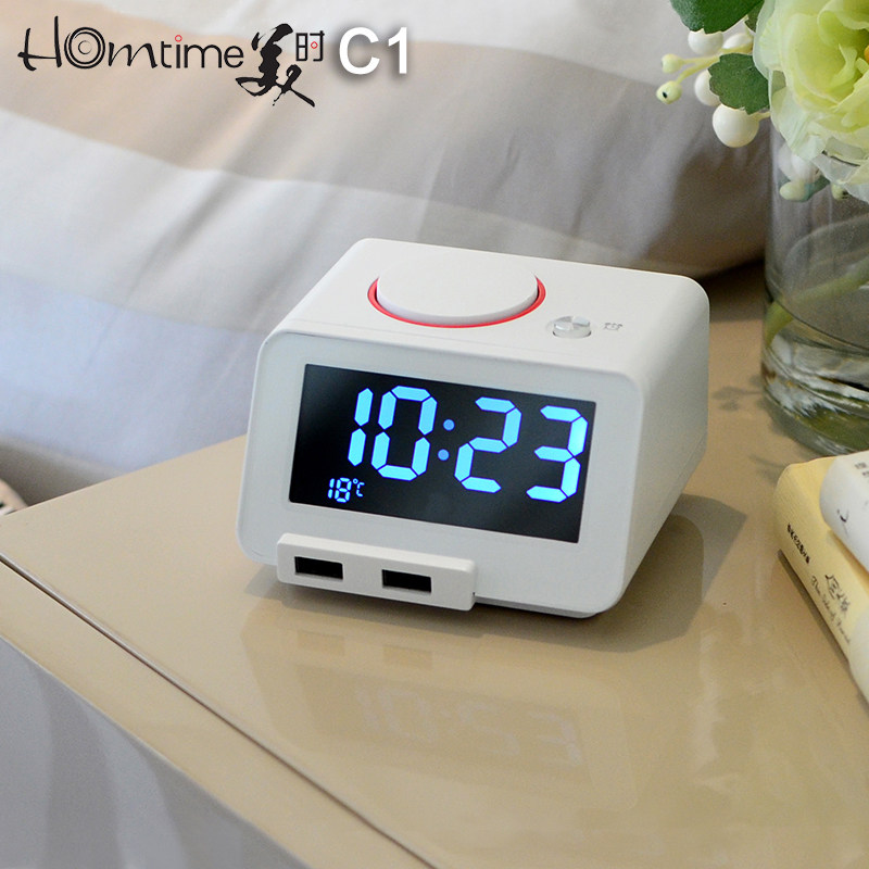Homtime C1 Electronic Alarm Clock LED silent night light greed sleeping belt thermometer students bedhead super-large bell sound