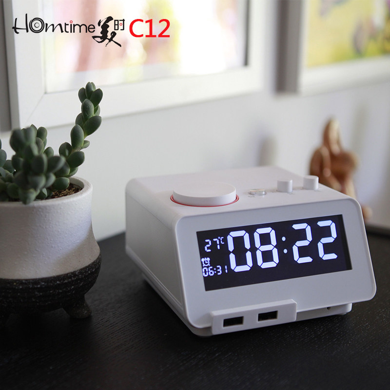 Homtime C12 smart music alarm clock speaker hotel with the same USB phone charging self-defined ring song