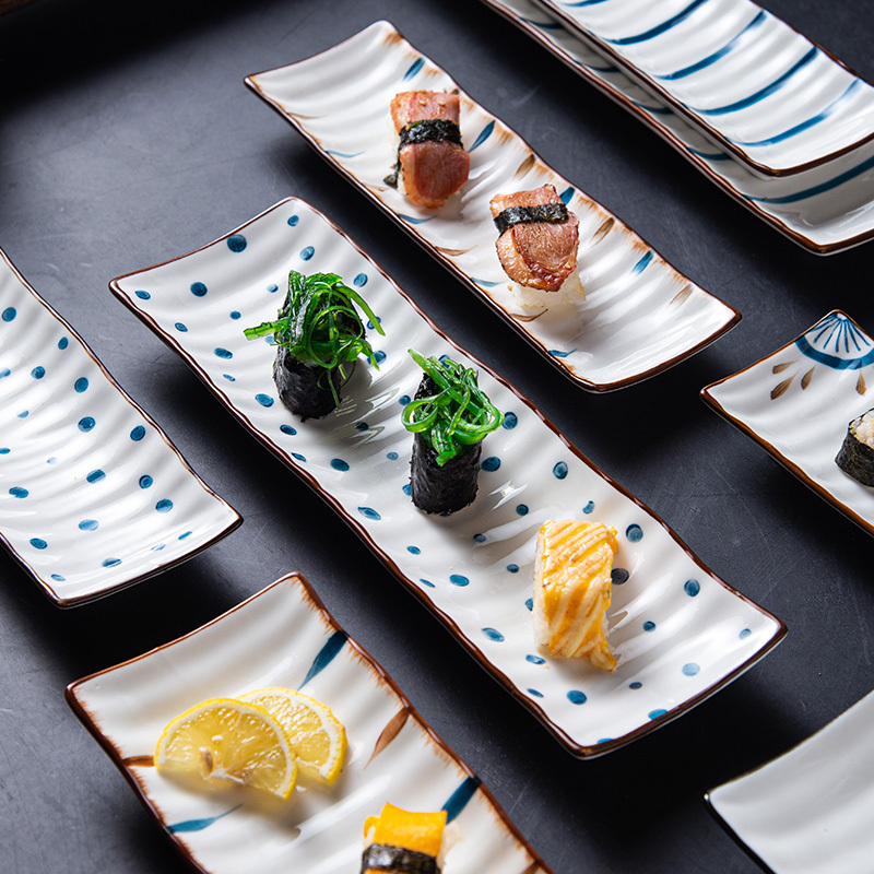 Japanese-Style Rectangular Ceramic Plate, Long Dish Plate, Snack Plate, Western Food, Creative Snack, Sashimi, Home Sushi Plate, Tableware