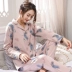 Bộ đồ ngủ mùa thu đông nữ cotton dài tay hai mảnh giản dị XL cotton mẹ phục vụ nhà - Bên ngoài ăn mặc đồ mặc nhà cho cả gia đình Bên ngoài ăn mặc