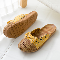 Summer Asian grass woven sandals ladies Korean home non-slip thick bottom floor linen slippers mens home