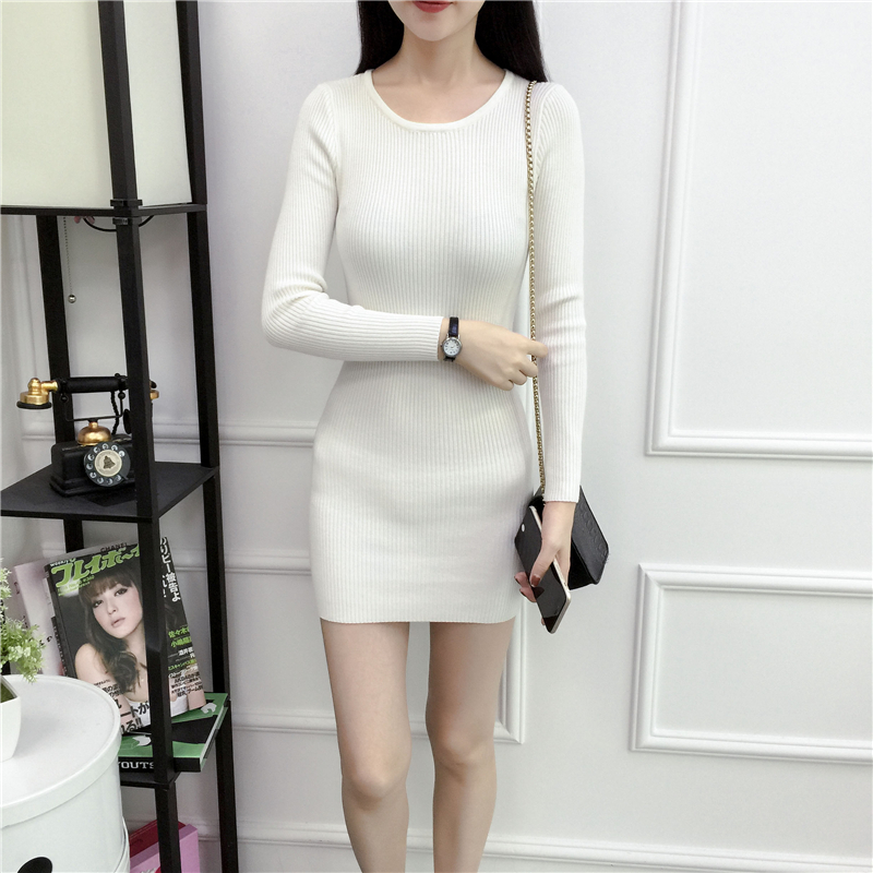 Áo len nữ dày mùa thu và mùa đông mới vòng cổ Hàn Quốc phiên bản của tự canh tác trong phần dài của đội mũ trùm đầu đan đầm túi hip dưới váy quần áo thời trang nữ
