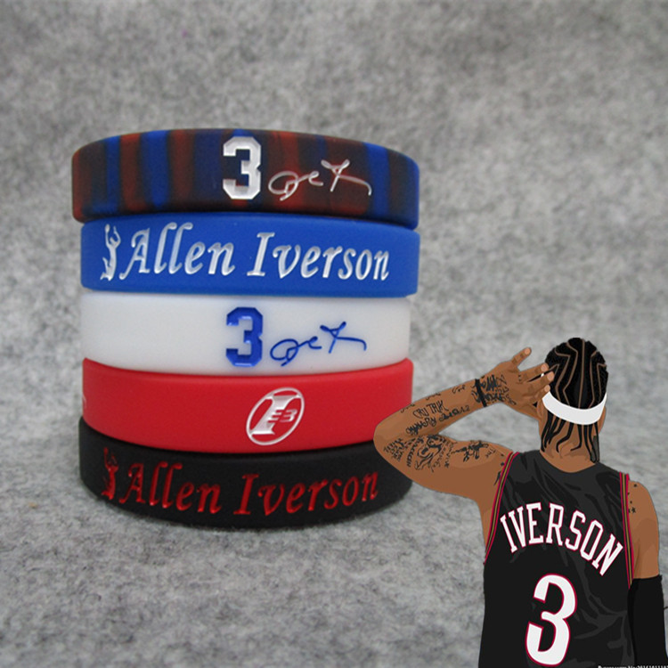 Basketball 76ers No 3 Iverson signature luminous mixed color bracelet Silicone sports adjustable rope band wrist support fans