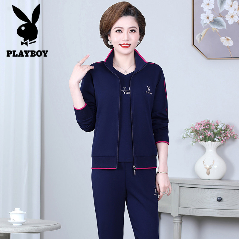 Flowers Playboy Casual Sportswear Women Suit Pure Cotton Loose Cardiovert Cotton T Mid Aged Chubby Size Mamma Dress