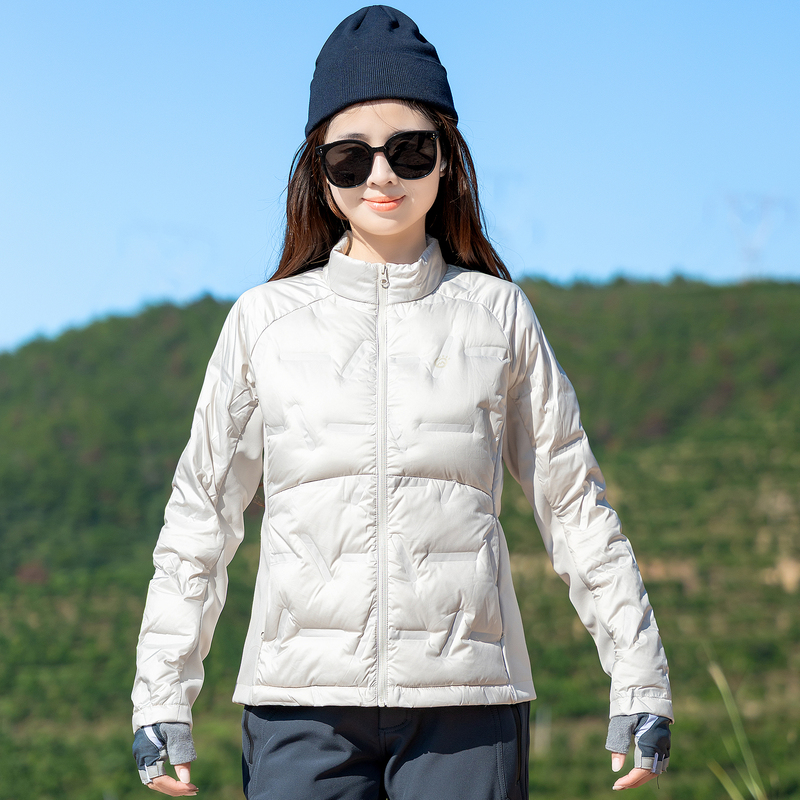 Outdoor Patchwork down Jacket for Women, White Duck Down, Windproof, Lightweight, Warm Cardigan Coat, Autumn and Winter Stand-Up Collar down Jacket