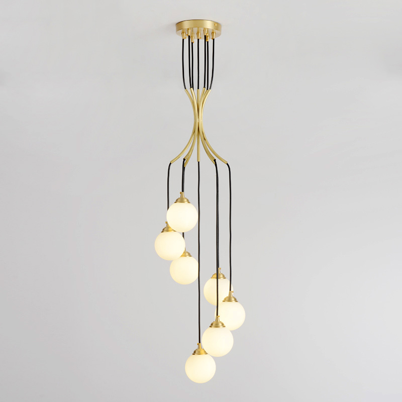 Full copper stairs Long hanging light Nordic rear modern villa Creative modern Living room dining room Dining Room Lamp Swivel Duplex penthouse