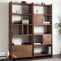 Lek wood] Black Walnut solid wood bookshelf simple shelf Multi-layer combination bookcase Nordic Study floor-to-ceiling storage rack