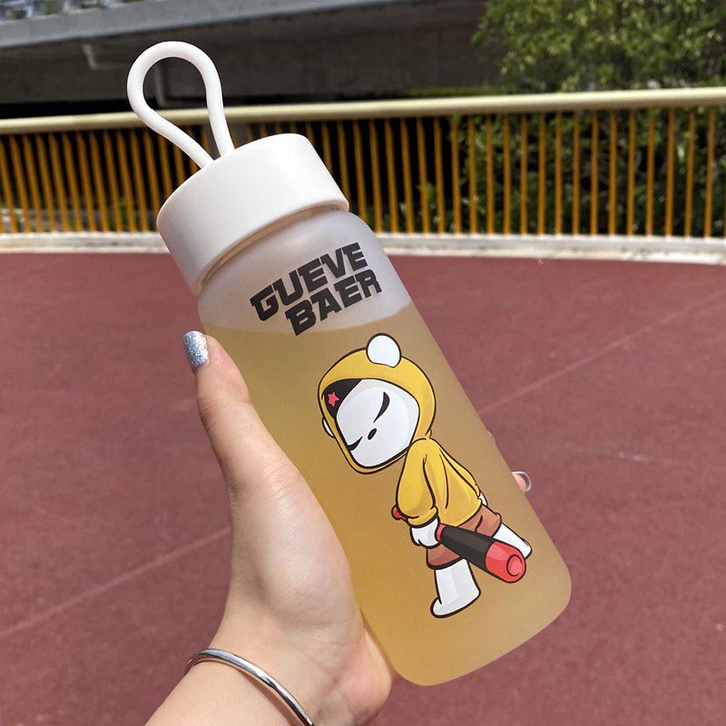 Trendy high-value plastic water cups ins female and male students Korean version of the frosted cute portable teacup sports water bottle