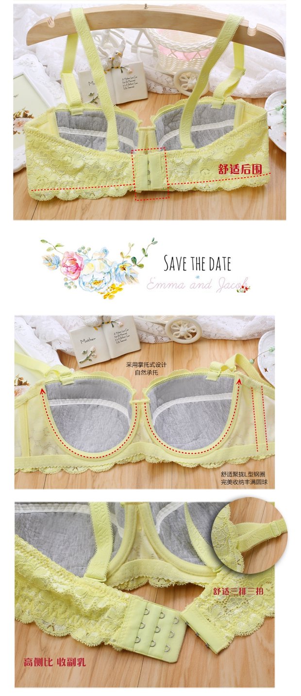 Đầm cotton lót mỏng phần B thoáng khí tập hợp ba hàng khóa một và một nửa ly áo lót thoải mái áo ngực su