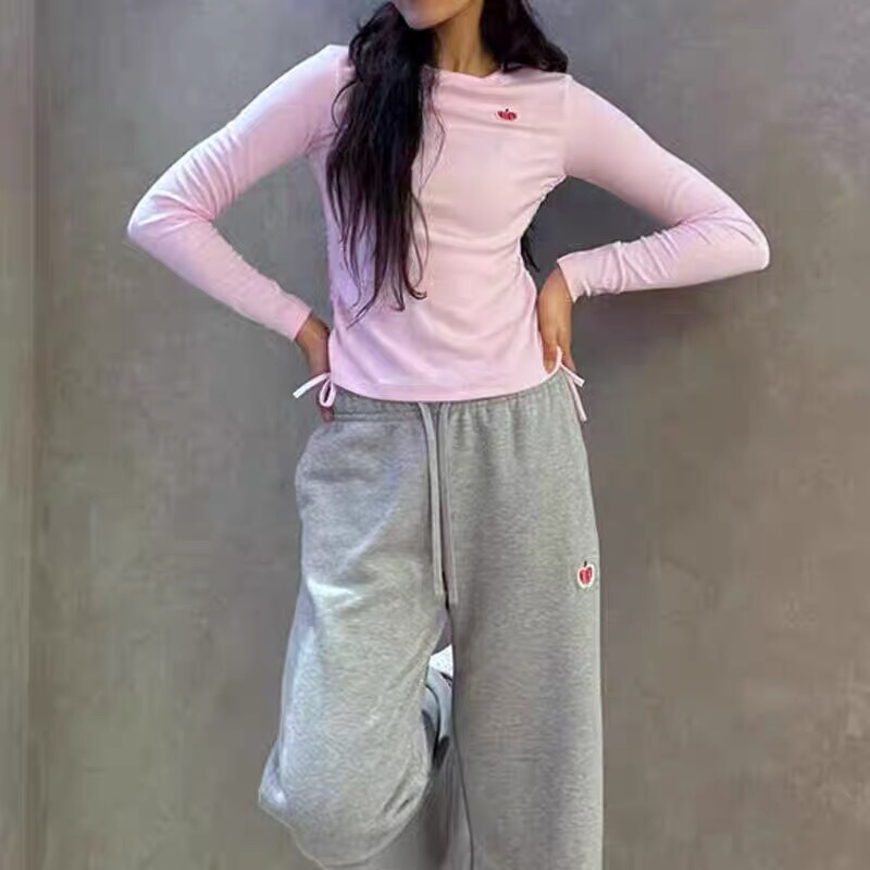 Nike Women's Knitted Round Neck Waist-Tightening Casual Long-Sleeve Ribbed Pullover T-Shirt Hv8728