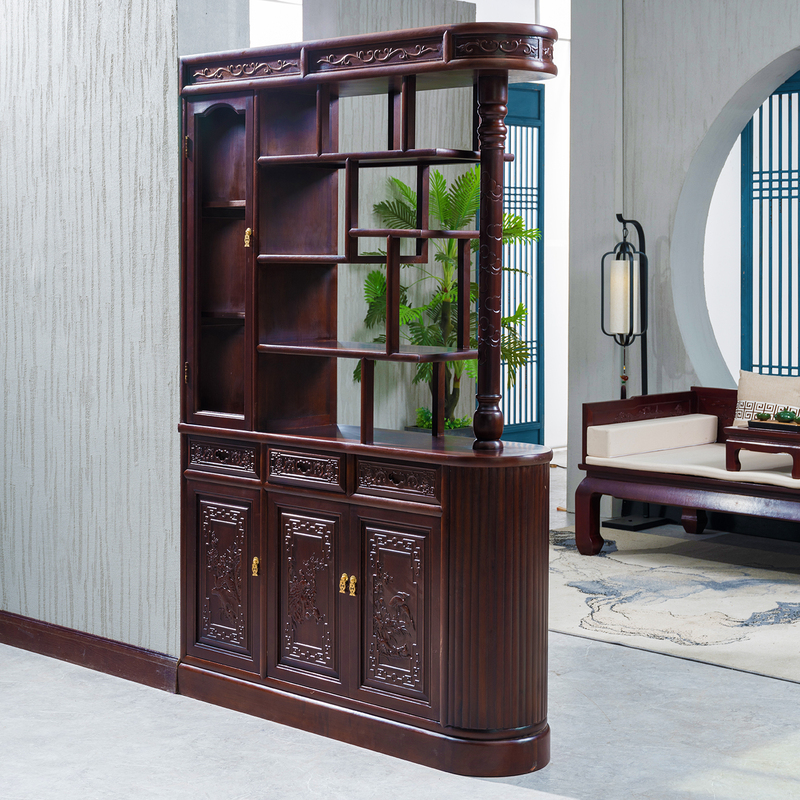 New Chinese-Style Solid Wood Entryway Cabinet, Foyer Cabinet, Living Room Partition Screen, Rosewood Double-Sided Wine Cabinet, Storage Cabinet
