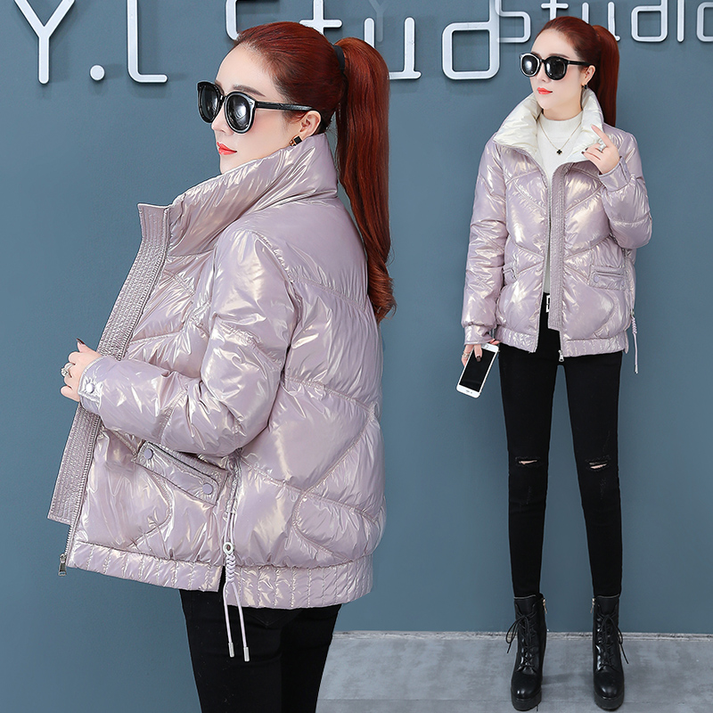 Glossy down cotton-padded jacket women's clothing 2022 new winter clothing small thickened short bright leather cotton-padded jacket jacket