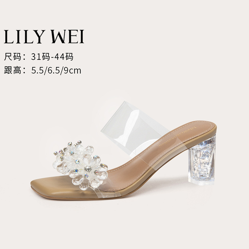 Lilywei【Far Mountains, Summer's End】Transparent Crystal Heel Sandals, Women's High Heels, Gentle Fairy Style, Stunning Sandals