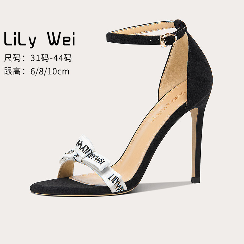 Lily Wei Black Lined With Famous Yuan Sandals 2023 Dew Toes Sexy Heels Big Code Woman 41 41 1 43 Summer-Taobao