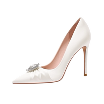 Lily Wei white satin wedding shoes 2024 new bridal shoe owner wedding high heels large size 40–43