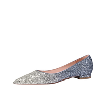 Lily Wei light blue gradient flat crystal shoes sequin gradient dress bridesmaid shoes large size womens shoes 41 to 43