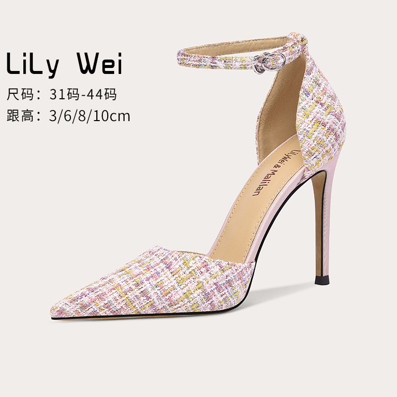 Lily Wei (oil painting girl) French style high heel shoe small scent sandal sandal design sensation pink big code 41-43-Taobao