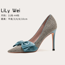 Lily Wei autumn small code woman shoes 313233 single shoe butterfly knot big code high heel shoe 41 43 fine heel tip 40