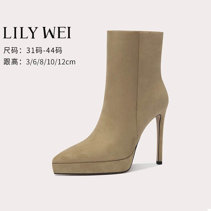 Lily Wei's New High-Heeled Short Boots with Waterproof Platform, Slimming High Heels, Sexy Small Size 313233 Fashion Boots