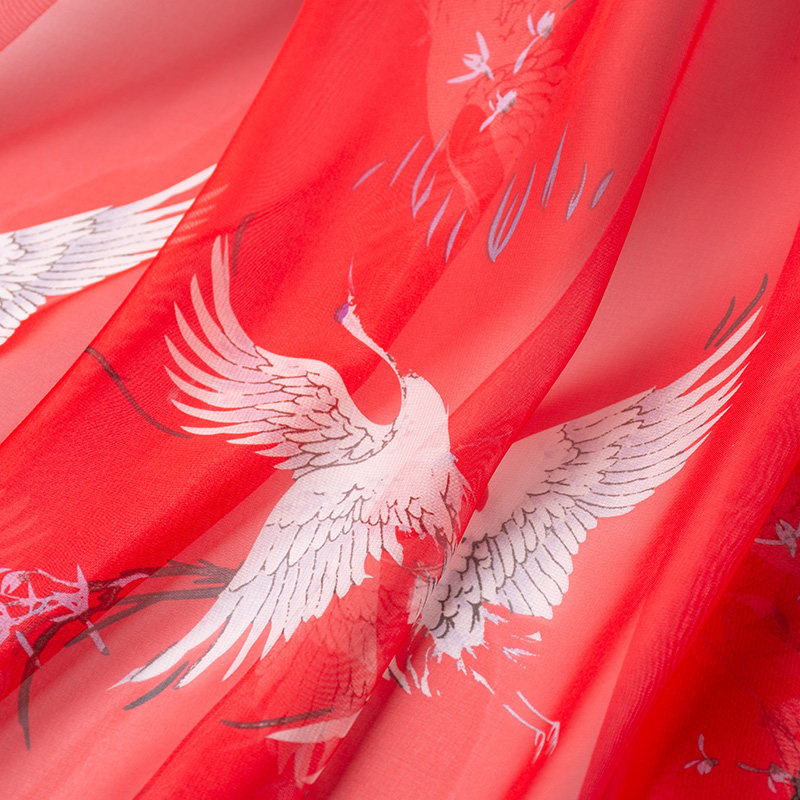 Summer 30D antique crane print Tencel chiffon fashion Hanfu fabric fairyland tulle big sleeve shirt shawl fabric