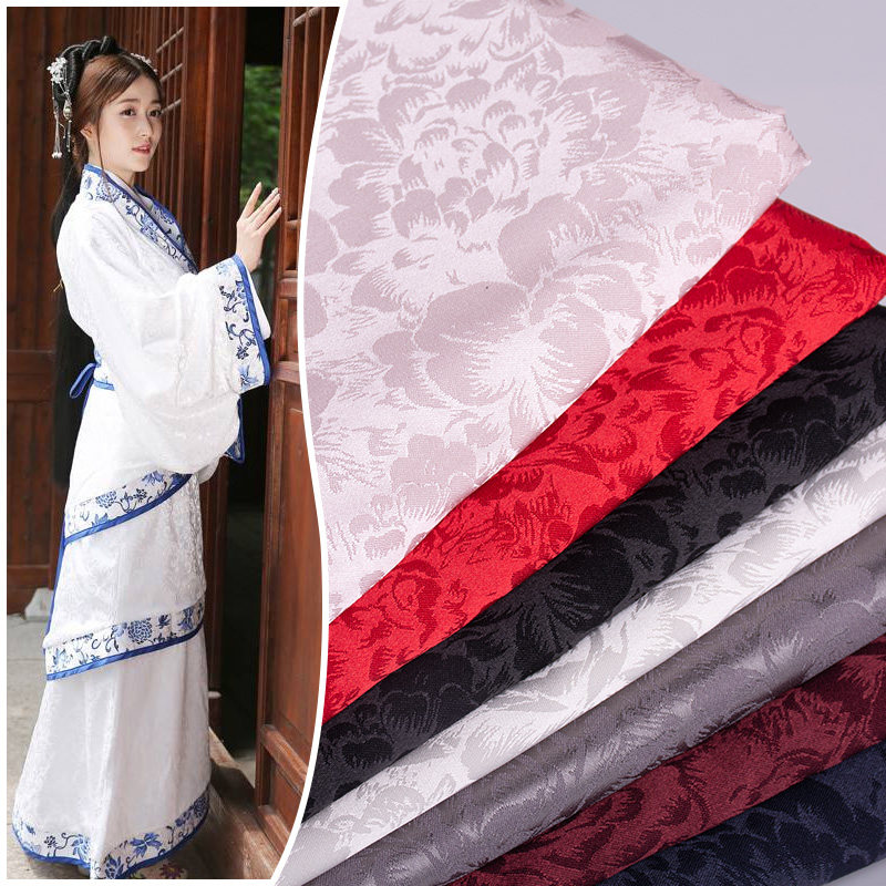 Spring and summer rich peony silk jacquard silk satin stretch fabric diy Hanfu costume cos Tang fabric