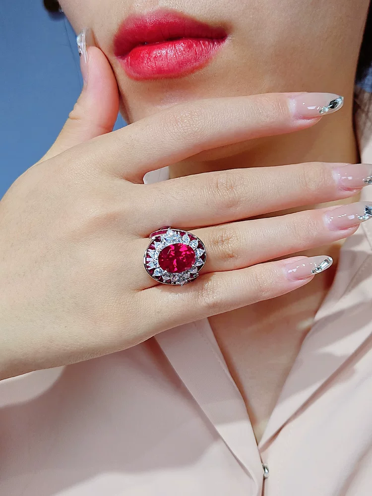 Design ruby wedding ring, platinum jewelry, 8 carat, silver 925 sample