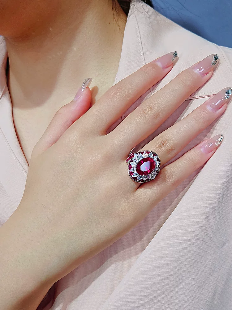 Design ruby wedding ring, platinum jewelry, 8 carat, silver 925 sample