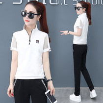 BBQ casual clothes sports suit womens summer 2021 new Korean loose short-sleeved top harem pants two-piece tide