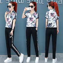 BBQ sportswear leisure suit womens summer 2020 new short-sleeved trousers Korean version of the thin pullover two-piece tide
