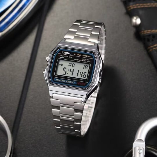 Casio Casio watch men's retro small square silver watch student female quartz electronic A158W A159W