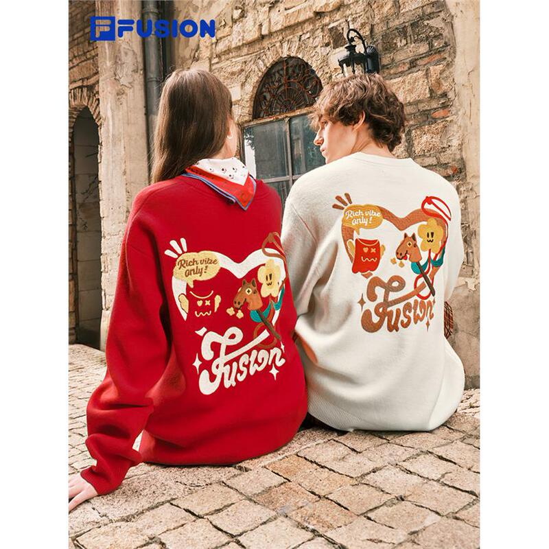 Fila Fusion Fila Trendy Brand Couple's Knitted Sweater 2026 Spring New Year Style Casual Loose Red Sweater