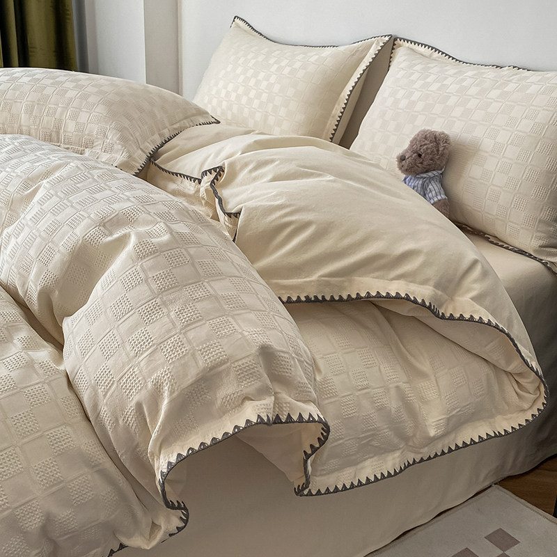 Four pieces of covered pure cotton all-cotton linen quilt cover light extravagant advanced senses minimalist pure color bed Ogasawara bed Bedding Spring Autumn Season