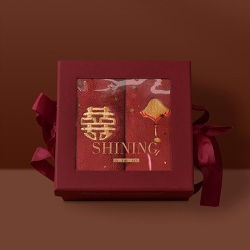 Wedding Towel Pure Cotton Wash face Home Water suction not dropping Mao upscale All cotton red Ben year gift box Men and women Couples