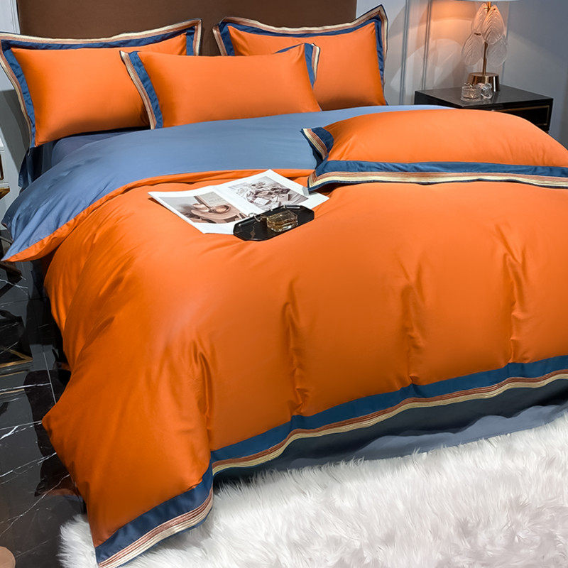 Four pieces of covered pure cotton all-cotton light extravagant High level Pure Color Atmospheric Brief sheet Naked Bed with Quilt Cover-style bedding